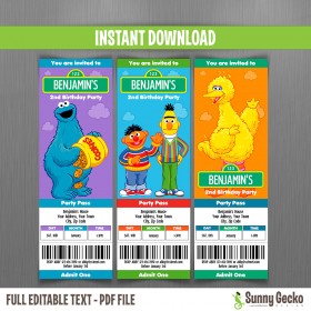 Sesame Street Birthday Ticket Invitations (Set 1)